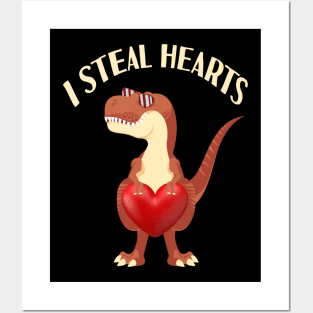 I Steal Hearts Valentine's Day Dinosaur T rex Gift Posters and Art